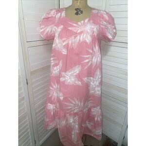 Vintage Royal Creations Hawaiian Muumuu Pink White Floral Dress Sz Small